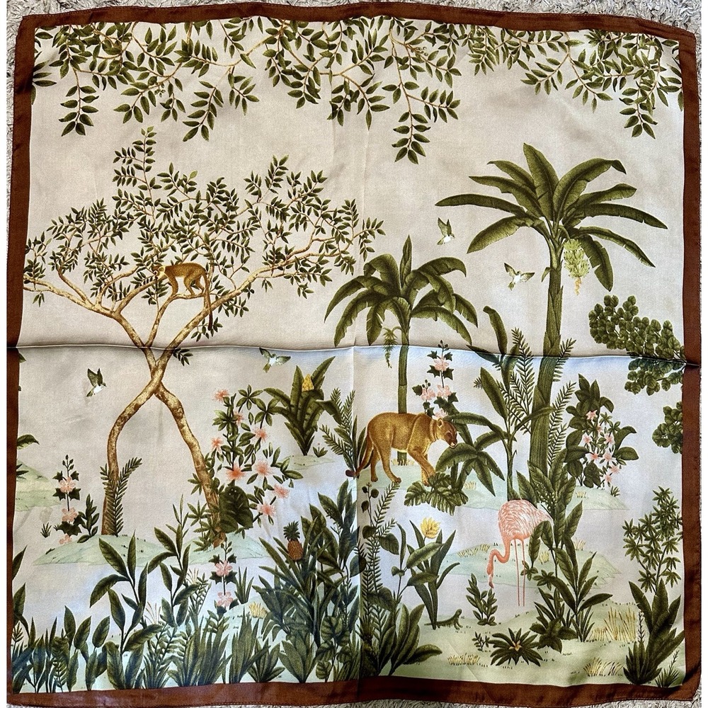 Women's Jungle Tropical Safari Print Square Scarf Silk Feel Satin Head Wrap New